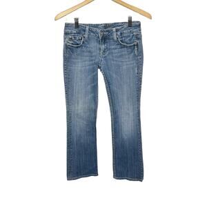 MISS ME JP4738 Women's Fleur De Lis Boot Cut Distressed Jeans Med Wash 27